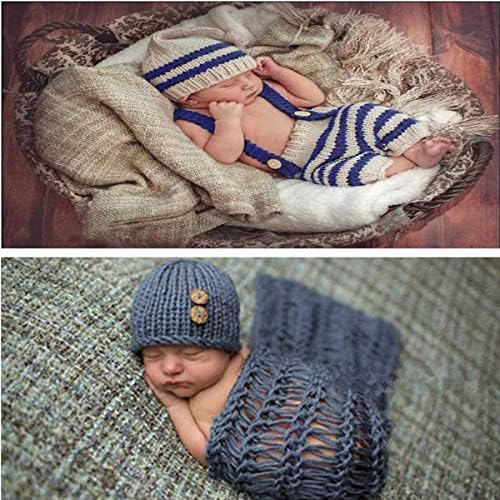 Spokki 3 PCS новороденче фотографија реквизит бебешка капа плетена рачно изработена пелена со дете со обвивки за тресење на мали деца