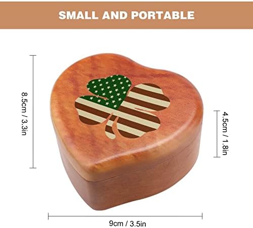 Гроздобер Детелина Детелина ирско американско знаме Дрвена музичка кутија со форма на срцева форма на музички кутии гроздобер дрвена кутија за