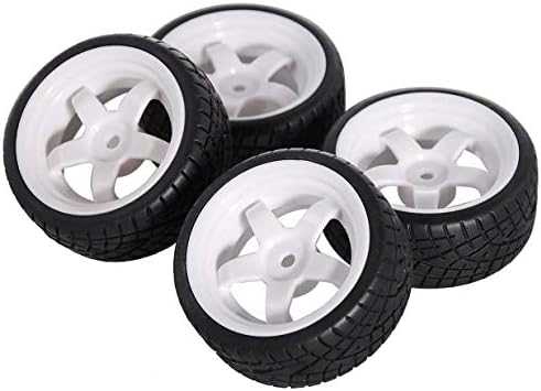 Sharegoo OD 2.55 12 mm HEX бели 5-зборувани пластични рамнини на тркала и гумени гуми компатибилни со HSP HPI RC 1/10 на автомобилот
