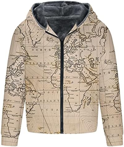 Doopd Модни јакни за мажи 2022 Светска мапа печати случајна задебелен палто со долг ракав тешка категорија термички патент мека јакна мека јакна