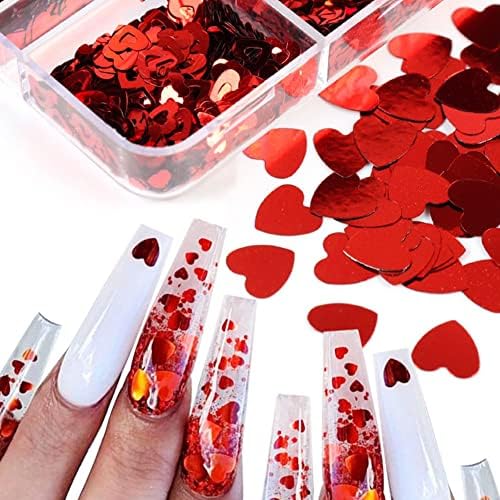 6 решетки на Денот на вineубените на Денот на в Valentубените, уметнички сјајни нокти, 3Д црвена loveубов холографска ласерска искра, шуплива