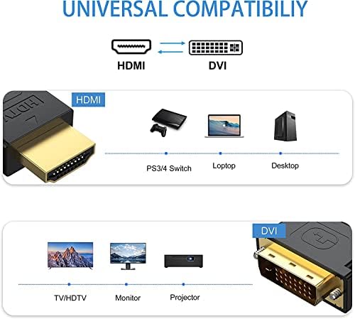 МОСИМЛИ ДВИ До HDMI Кабел 3-Пакет, 6 Стапки Двонасочно HDMI До DVI Кабел Компатибилен За Компјутер, Десктоп, Лаптоп, КОМПЈУТЕР,