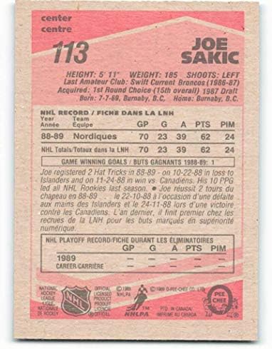 1989-90 О-Пи-Чи 113 Џо Сакиќ Квебек Нордикес Нхл Хокеј Картичка НМ-МТ