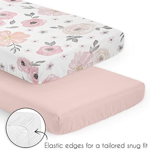 Слатка Jојо дизајнира акварел цветни розови девојки бебе мини креветче за постелнина сет за новороденчиња за новороденчиња, новорочно ќебе, преносно пакување, игр?