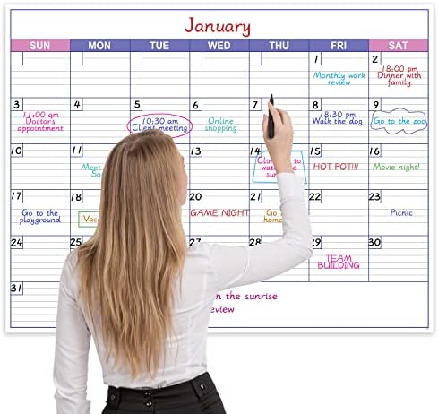 Голем календар за суво бришење на wallидот - Непосредно 1 месечен календар на wallидови, 40 x 30, избришан и еднократно ламинат календар со 8