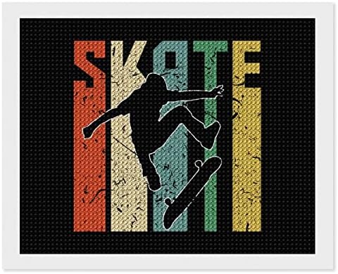 Ретро скејтбордер Дијамантски комплети за сликање 5d DIY целосна вежба Rhinestone Arts Wallид декор за возрасни 16 x20