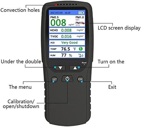 DSHGDJF 9 во 1 Монитор за квалитет на воздухот Анализатор на гас PM2.5 PM1.0 PM10 PM10 HCHO TVOC детектор за детектор на прашина Температура