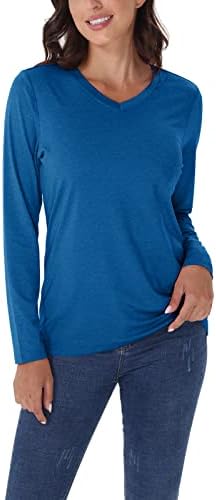 Ekенски маици на Екленсон upf 50+ Брзо сува цврста боја Атлетска тренингот V-врат со долга кошула за жени за жени