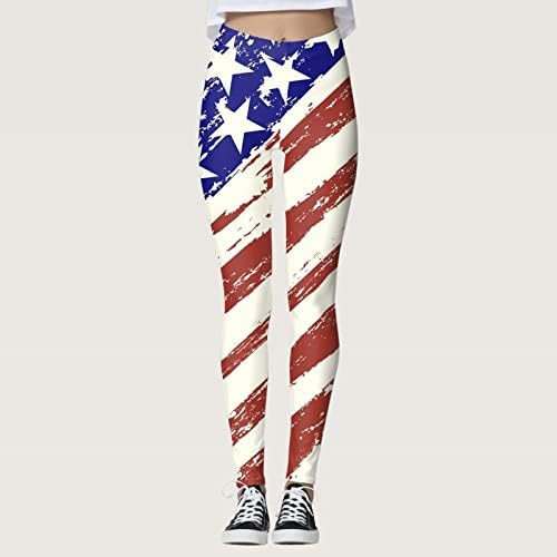 4 -ти јули високи хеланки на половината за жени со знаме на САД, кои трчаат хеланки Ултра мека четкана атлетска спортска панталони