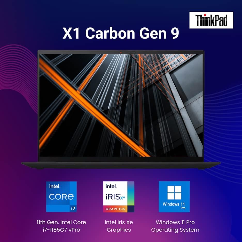 Леново ThinkPad X1 Carbon Gen 9, 14 Бизнис Лаптоп, Core i7 - 1185g7 Vpro, 16GB RAM МЕМОРИЈА, 1TB SSD, Ултратин Тенок, 1920 x 1200 Екран,