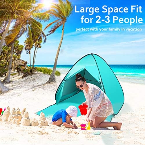 Шатор на плажа на плажа, преносен поп-сенка на плажа Сонце засолниште со УВ заштита за 2-3 лице, кампување на шатор за плажа