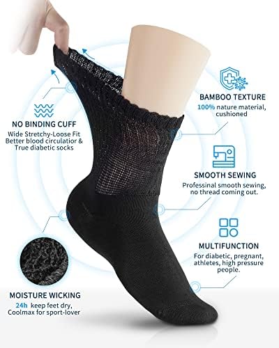 Лин дијабетичар и циркулатор чорапи жени мажи, необврзувачки чорап 9-11 10-13 13-15 едем невропатија лимфедем, 6 пара