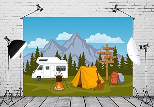 Корфото ткаенина 9x6ft кампување позадина Риверсајд џунгла камп цртан филм слика фотографија позадина кампување со тематски партиски
