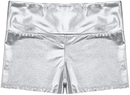 Yeeye Девојки девојки Металик влажен изглед Гимнастички танц шорцеви јога тесни топли панталони за пливање спортски дното