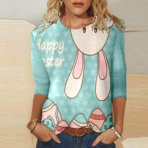 Womenенски Велигденски кошули Симпатична зајаче печати 3/4 ракави врвови на велигденски јајца од екипажот на вратот летни обични блузи маици