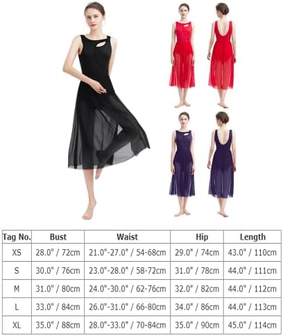 Одасдо Лирски танцови носии за жени современи танцувачки облеки без ракави исечени предни мрежи макси фустан xs-xl