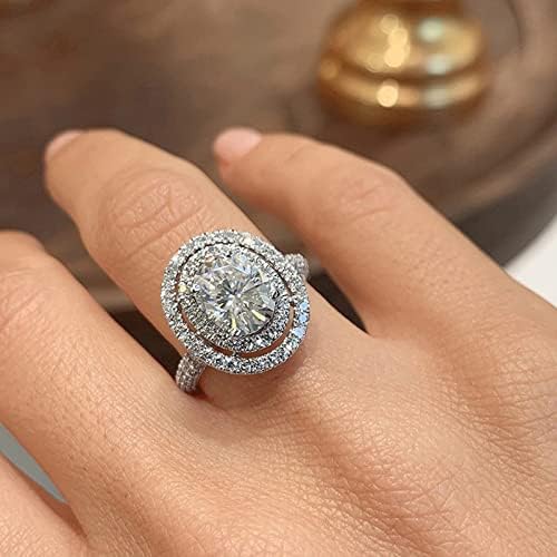 Блиско време сребрена тркалезна форма прстен дијамант круг целосен ринген прстен круг исечен реален прстен позлатен венчален ангажман дијамантски