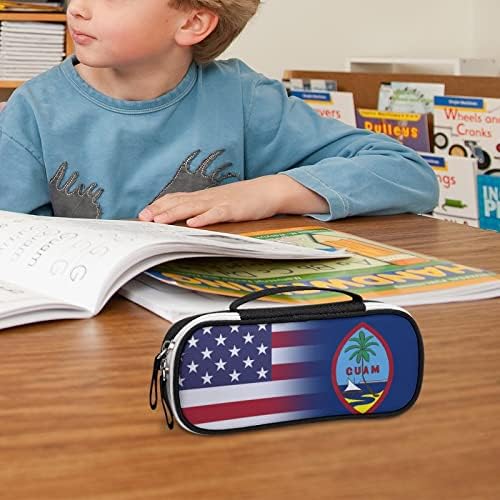 Случај за пенкало со молив со знаме на САД и Гуам знаме, преносна торба за пенкало со патент за шминка за шминка, организатори