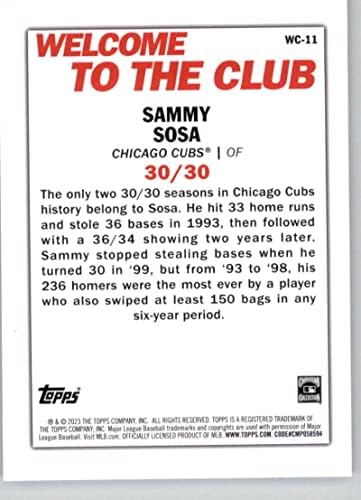 2023 Топс добредојде во клубот WC-11 Sammy Sosa Chicago Cubs Cubs Baseball Trading Card
