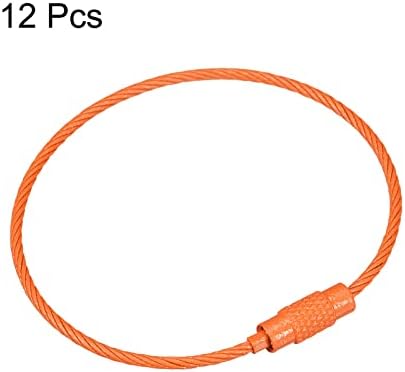 Клучни прстени со кабелски кабел, 6,3 / 160мм жица за клучеви за клучеви за ленти, приврзоци за клучеви, ознаки за багаж, портокалови,