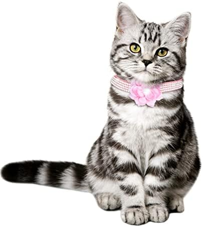 Киосан 2 Прилагодливи Големини Персонализирани Јаки За Мачки Од Кристал Со Цветна Вратоврска Памучни Девојки Јака За Мачки Со Метална Тока