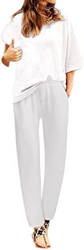 Womenените еластични панталони од половината со џеб лабави панталони за жени истегнуваат половината боја, лабава обична панталони панталони