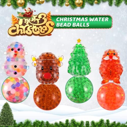 Божиќни играчки со стрес стрес играчки, снежен човек Дедо Мраз Клаус новогодишна елска сензорна стрес топки фидигетски играчки со вода мониста