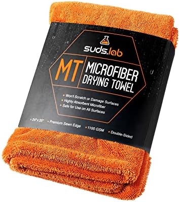 Suds Lab Mt Голема пешкир за сушење на микрофибер - надворешно чистење на автомобили и детали за крпа - безбедно на пластична облога, стакло,