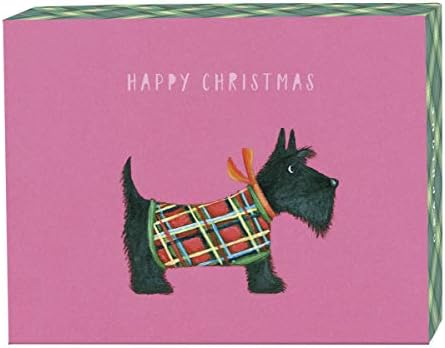 Графика Среќен Божиќ Мали Избрани Кутии Картички, Розова Картичка Со Симпатична Скоти Куче, Пакет од 15 Картички И Коверти