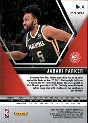 2019-20 Панини Мозаик Ретроактивно сино 4 abабари Паркер Атланта Хоукс НБА кошаркарска трговска картичка