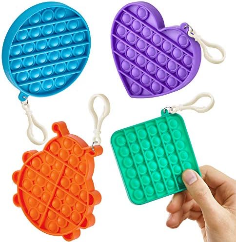 Loopa Push Pop Bubble 4-пакет со клуч, сензорно појавување играчки играчки силиконски стискање, анти-анксиозност и олеснување на
