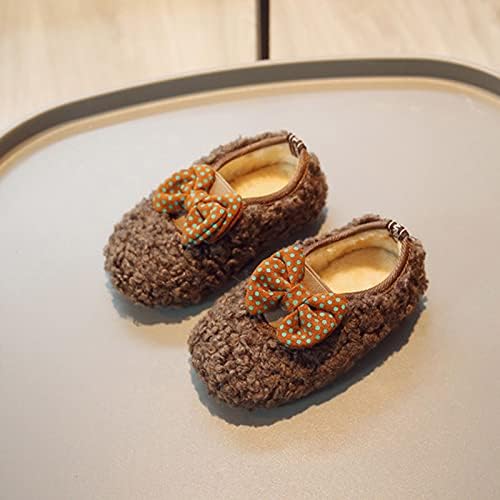 Модна зимска деца чизми девојки рамен дно, памучни чевли со памук со цврста боја, плишано топло симпатично лак новородено момче чевли