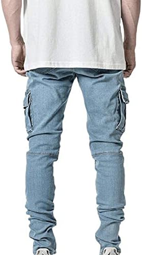Mensишилиумн Менс тенок фит фармерки моден карго панто-џебови тексас молив пантолони се протегаат слаби обични панталони со тексас