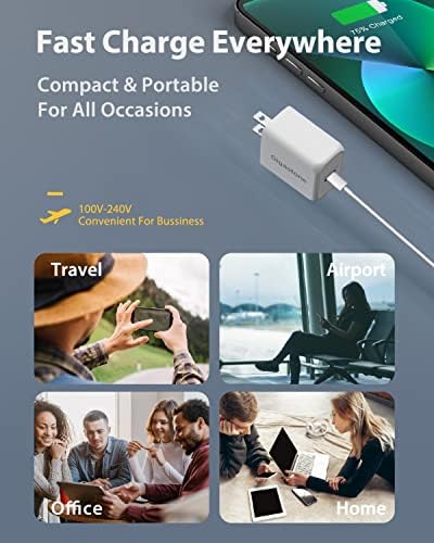 GigaStone 20W USB C полнач за полнач, неопходен PD3.0 Брз полнач Компактен USB C адаптер за напојување Брзо полнење Компатибилен iPhone