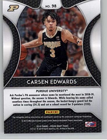 2019-20 Panini Prizm Draft 98 Carsen Edvard RC RC Rackie Purdue Boilermakers Кошарка Трговска картичка картичка