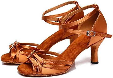 Hipposeus жени латински танцувачки чевли сатен отворено пети салса салса танцувачки чевли, модел YC-D8