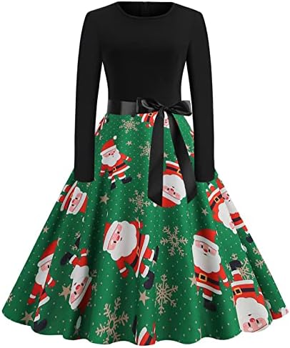 2022 Божиќни фустани за жени Елегантен долг ракав V врат наметка гроздобер коктел за коктел Макси фустан со појас