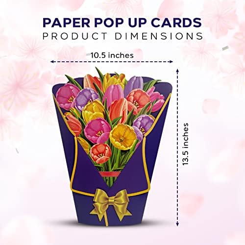 CardXPace Pop Up Cards 3D, букет хартија со големина на век на траење засекогаш цветни честитки, скокајте со плик и белешка картичка
