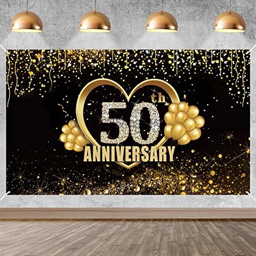 Јоакиј 50-годишнината Од Свадбата Банер Позадина Украси, Злато Среќен 50 Годишнината Партија Материјали, Екстра Големи 50 Годишнината Декор Постер