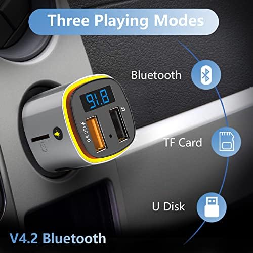 Bluetooth FM Transmiter For Car, Sonru Car Radio Bluetooth адаптер музички плеер комплет, поддршка QC3.0 USB полнење, Handsfree Call, Siri
