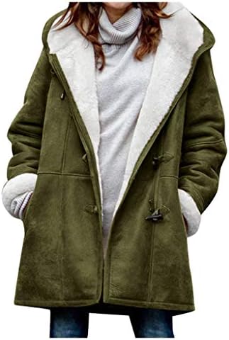 Sgasy женски моден рог копче руно задебелен палто со аспиратор зимска топла јакна плус големина отворена предна нова година во пресрет анорак