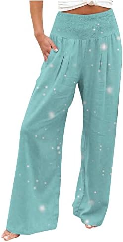 Lcepcy Printed Pajama Pantans женски високи половини плетени обични панталони лабава лесни летни пакувања со џебови