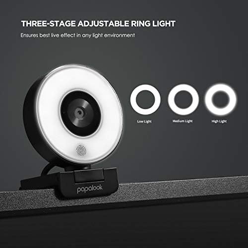 Папалук 1080p Fhd Веб Камера со Прстен Светлина &засилувач; Микрофон &засилувач; Facebook, Надворешна Камера За Стриминг Игри Настава Конференции,