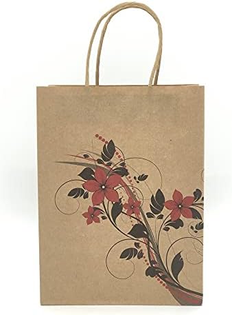 Еко-пријателски вреќи со хартија од кафеава, удобна големина 10,7 '' x 8 '' x 4,4 '' со атрактивни цвеќиња за печатење се идеални за купување,