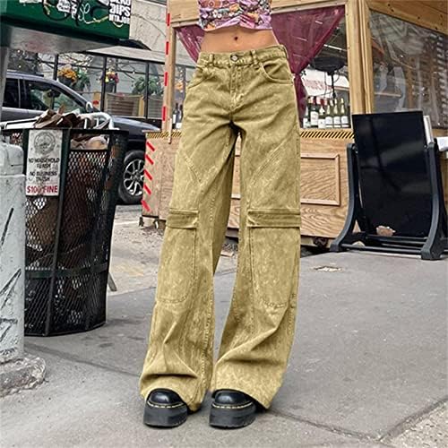 Denims Miashui Denims Womens 2023 Карго панталони жена опуштена вклопена облека со црна панталони со високи половини патенти дизајнерски