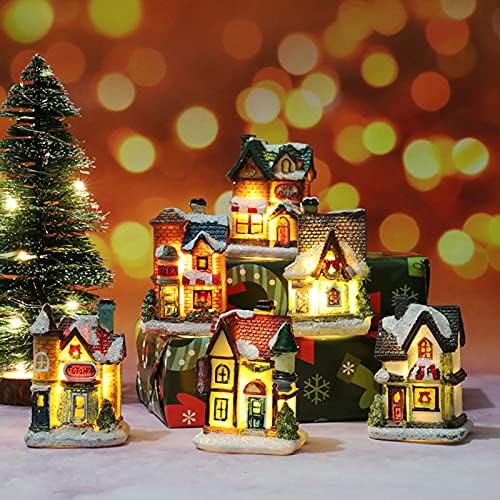 Виксо Божиќни куќи село со топла предводена лесна смола Декорации за Божиќни куќи осветли Божиќни украси рачно насликани декорации