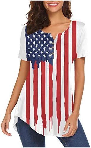 3Д американско знаме 4-ти јули врвови за жени плетени патриотски кошули скријте го стомакот врвни високи маици со вратот на Хели Хели Хели