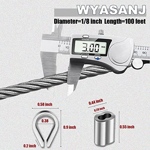 Wireица кабел од Wyasanj 1/8 , комплет за оградување од кабел од не'рѓосувачки челик, 7 x 7 структура жица јаже, совршено за едрилица во сенка,