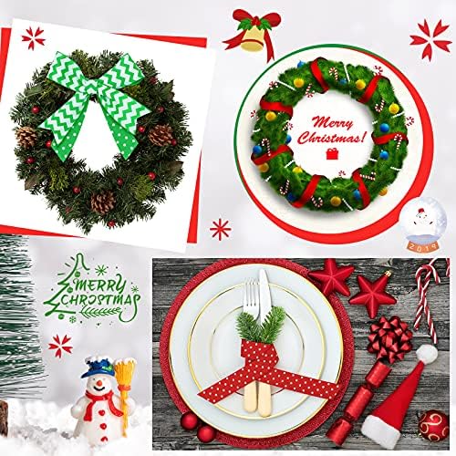 50 јарди Божиќни грбови панделки зелени црвени грбови со лента со вртливата кватрефоил Божиќна зелена лента за Божиќ за Божиќ,