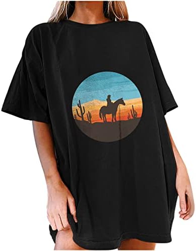 Women'sенски западен пустински кактус маица ретро зајдисонце кактус графичка кошула обична блуза врвови маички